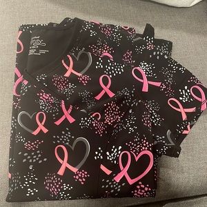 Breast Cancer Ribbon Scrub Top Small Cherokee Infinity